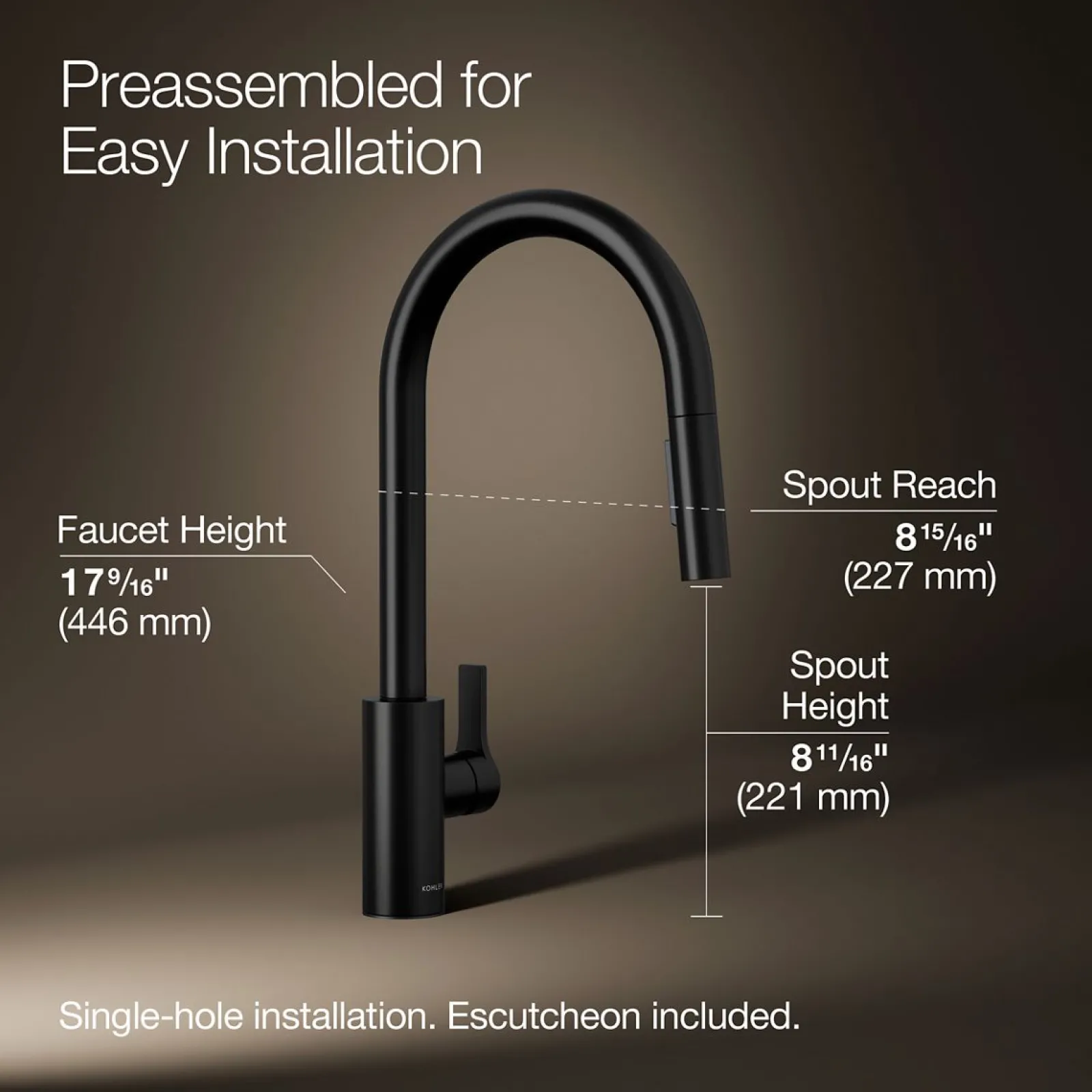Pull-down kitchen sink faucet with two-function sprayhead^Kohler
