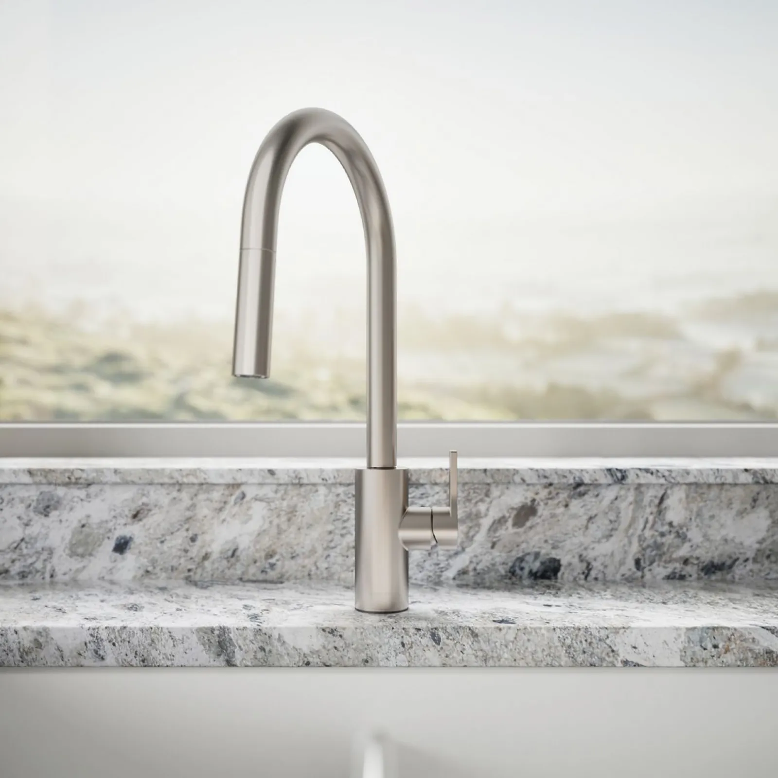 Pull-down kitchen sink faucet with two-function sprayhead^Kohler