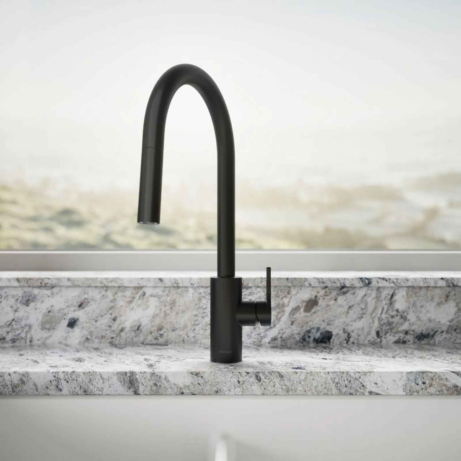 Pull-down kitchen sink faucet with two-function sprayhead^Kohler