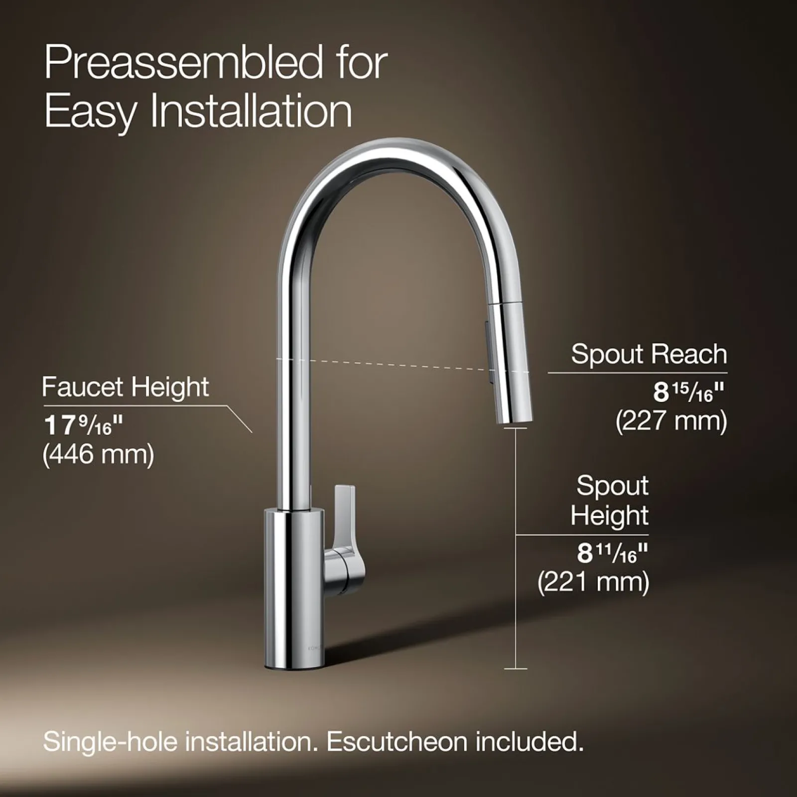 Pull-down kitchen sink faucet with two-function sprayhead^Kohler