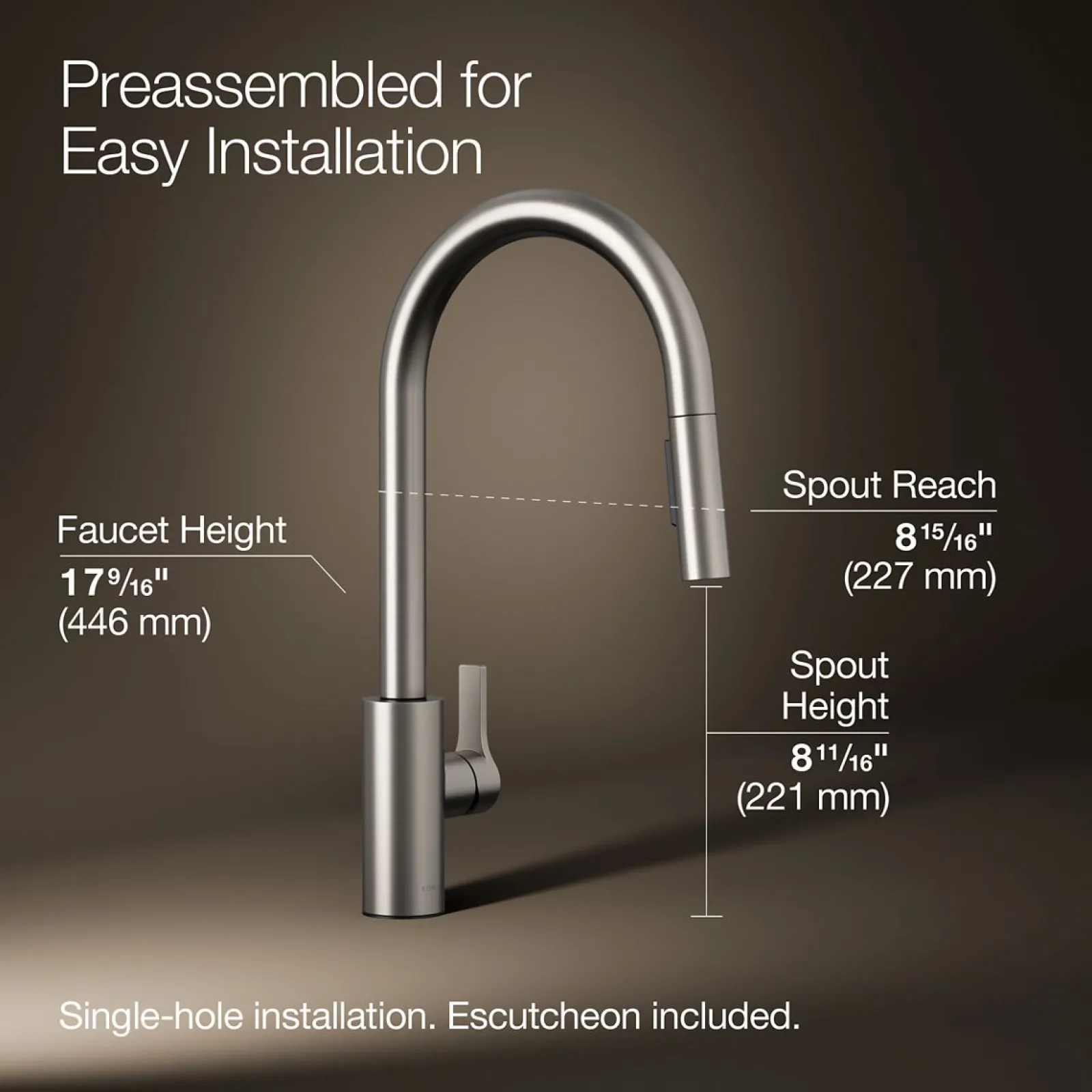 Pull-down kitchen sink faucet with two-function sprayhead^Kohler