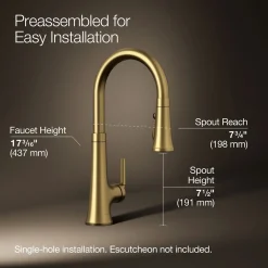Pull-down kitchen sink faucet with three-function sprayhead^Kohler Hot