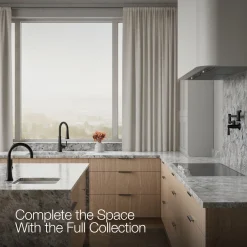 Pull-down kitchen sink faucet with three-function sprayhead^Kohler Hot