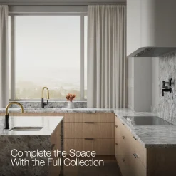 Pull-down kitchen sink faucet with three-function sprayhead^Kohler Hot