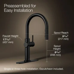 Pull-down kitchen sink faucet with three-function sprayhead^Kohler Discount