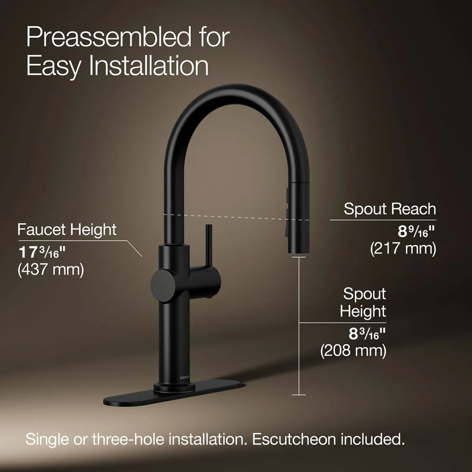 Pull-down kitchen sink faucet with three-function sprayhead^Kohler Discount