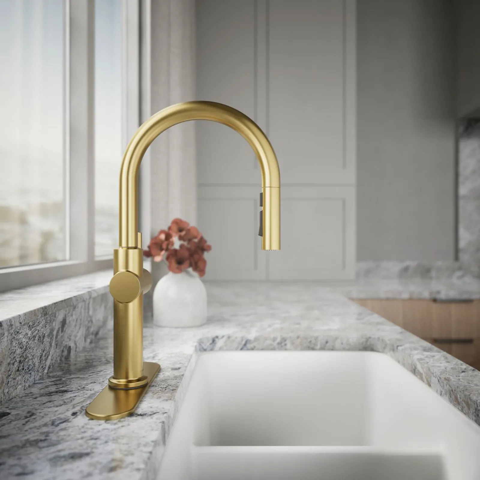 Pull-down kitchen sink faucet with three-function sprayhead^Kohler Discount
