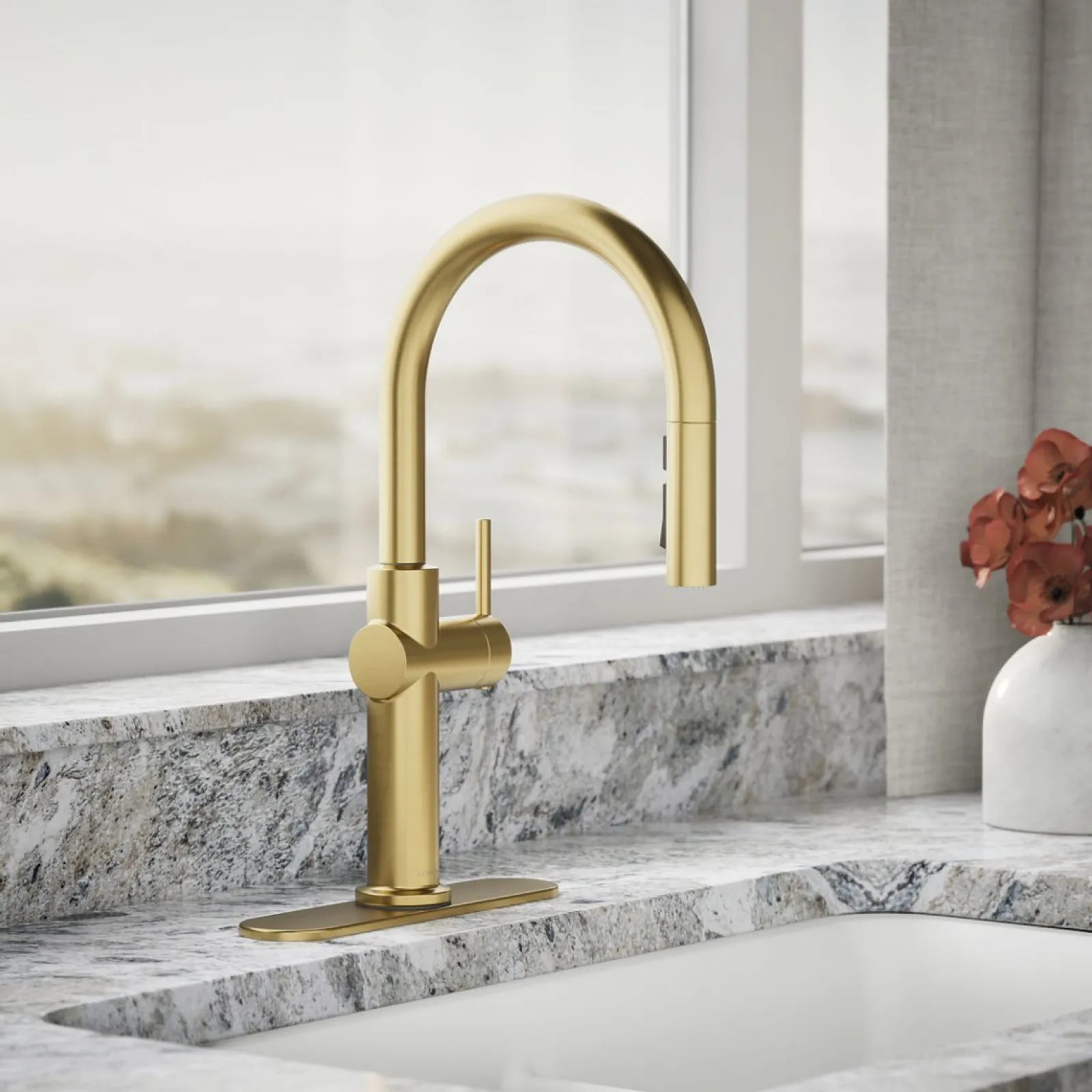 Pull-down kitchen sink faucet with three-function sprayhead^Kohler Discount
