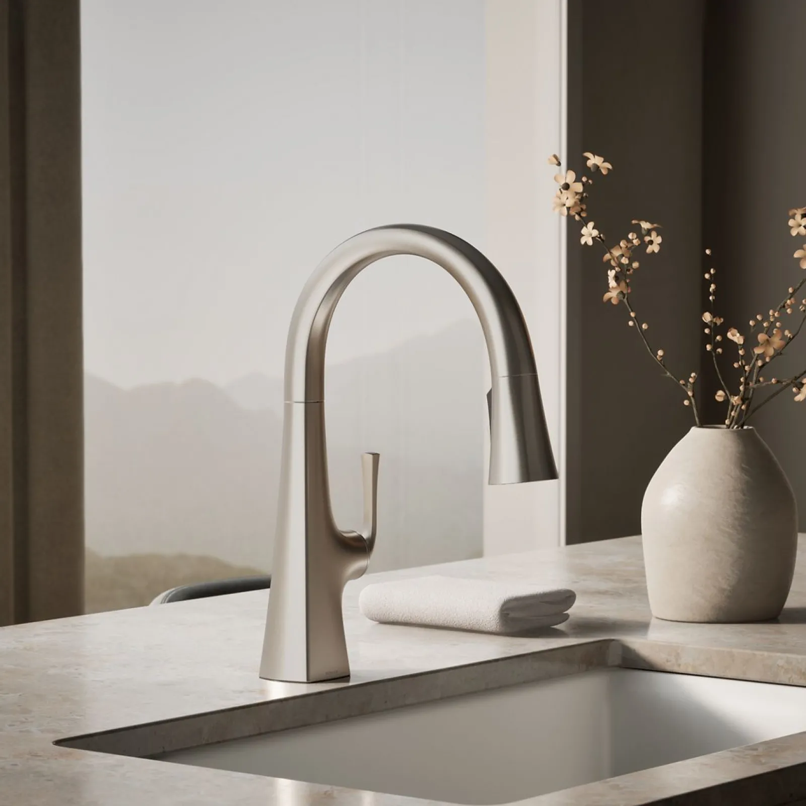 Pull-down kitchen sink faucet with three-function sprayhead^Kohler Outlet