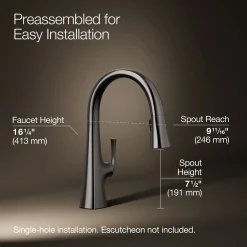 Pull-down kitchen sink faucet with three-function sprayhead^Kohler Outlet