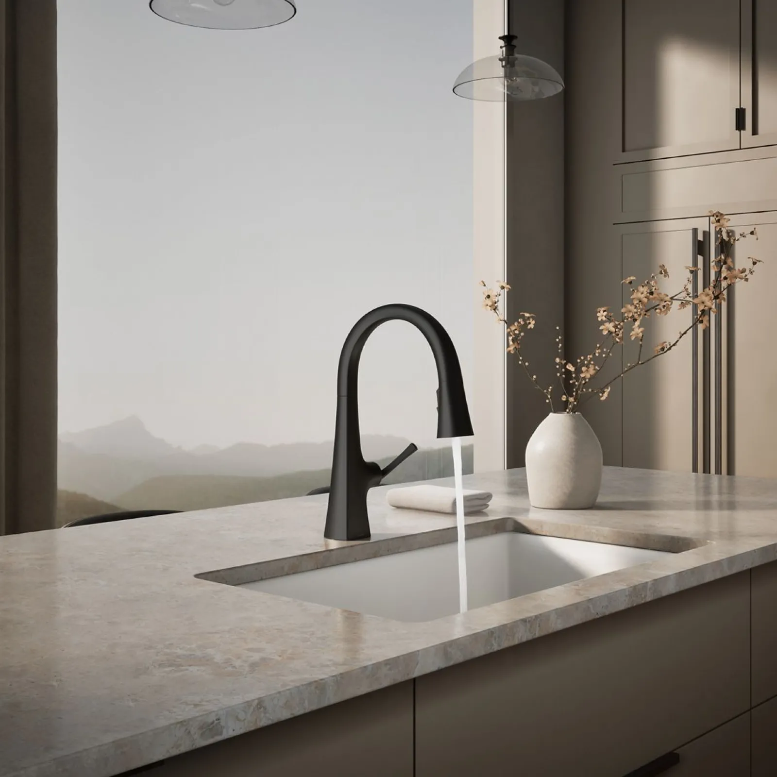 Pull-down kitchen sink faucet with three-function sprayhead^Kohler Outlet