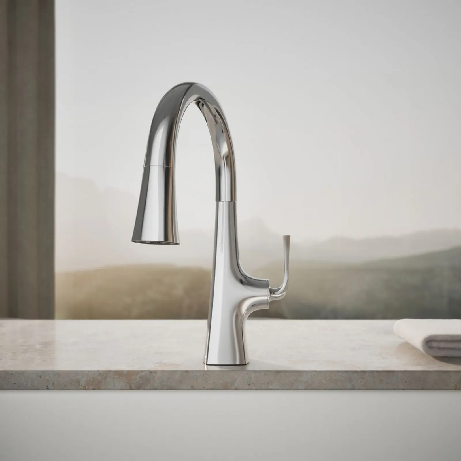 Pull-down kitchen sink faucet with three-function sprayhead^Kohler Outlet