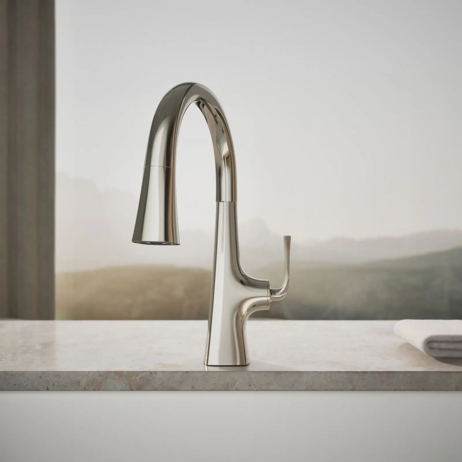 Pull-down kitchen sink faucet with three-function sprayhead^Kohler Outlet