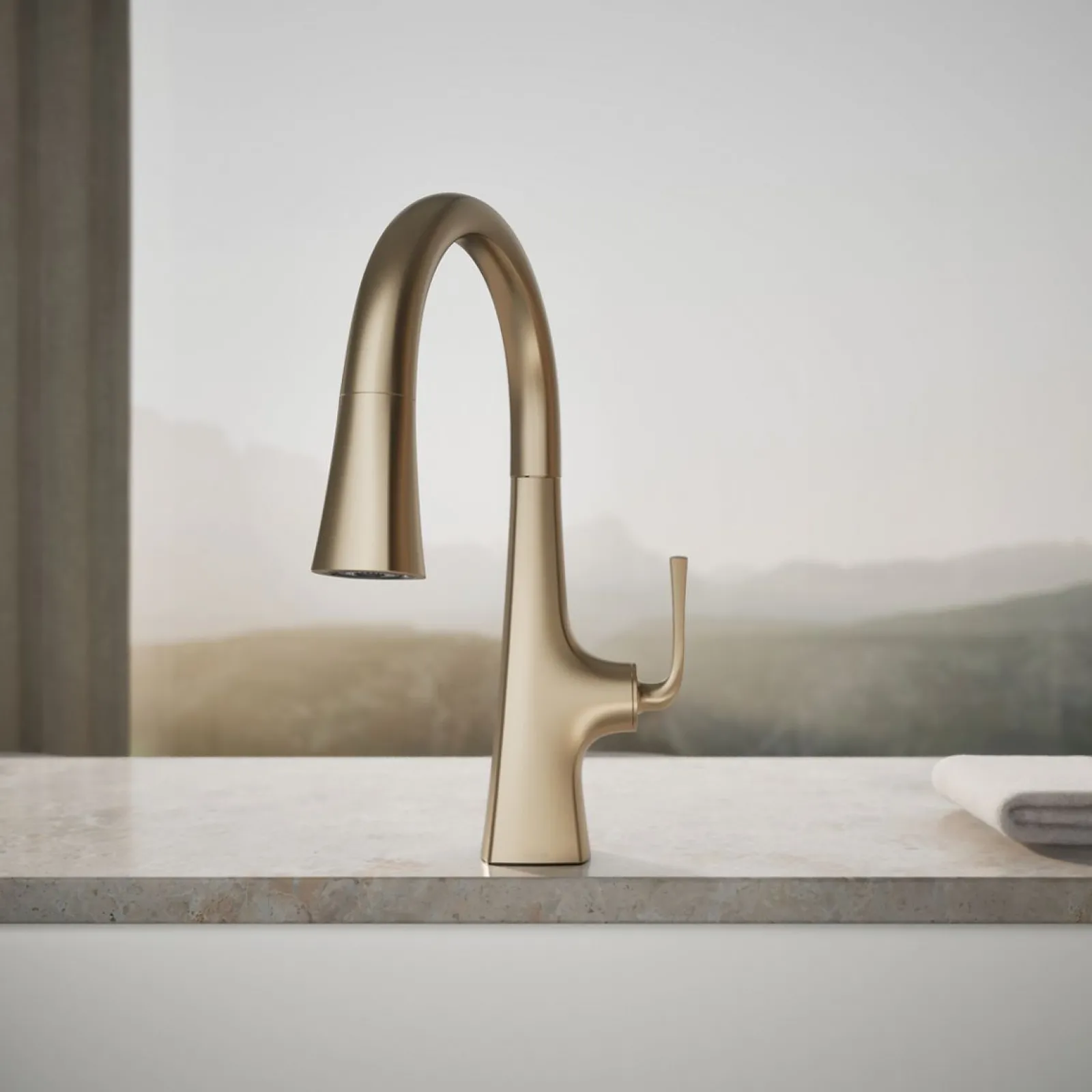 Pull-down kitchen sink faucet with three-function sprayhead^Kohler Outlet