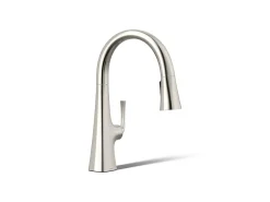 Pull-down kitchen sink faucet with three-function sprayhead^Kohler Outlet