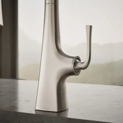 Pull-down kitchen sink faucet with three-function sprayhead^Kohler Outlet