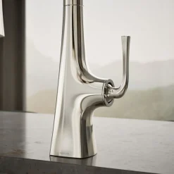Pull-down kitchen sink faucet with three-function sprayhead^Kohler Outlet