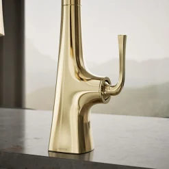 Pull-down kitchen sink faucet with three-function sprayhead^Kohler Outlet