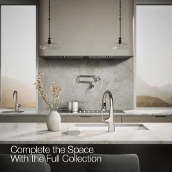 Pull-down kitchen sink faucet with three-function sprayhead^Kohler Outlet