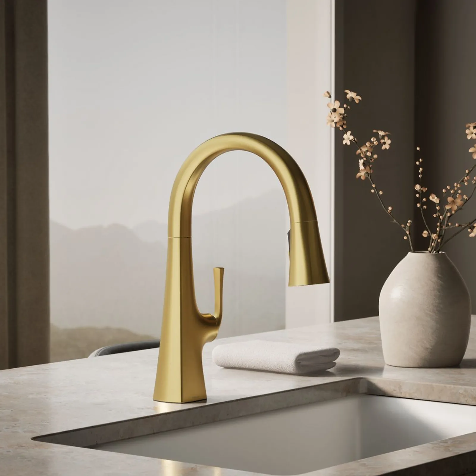 Pull-down kitchen sink faucet with three-function sprayhead^Kohler Outlet