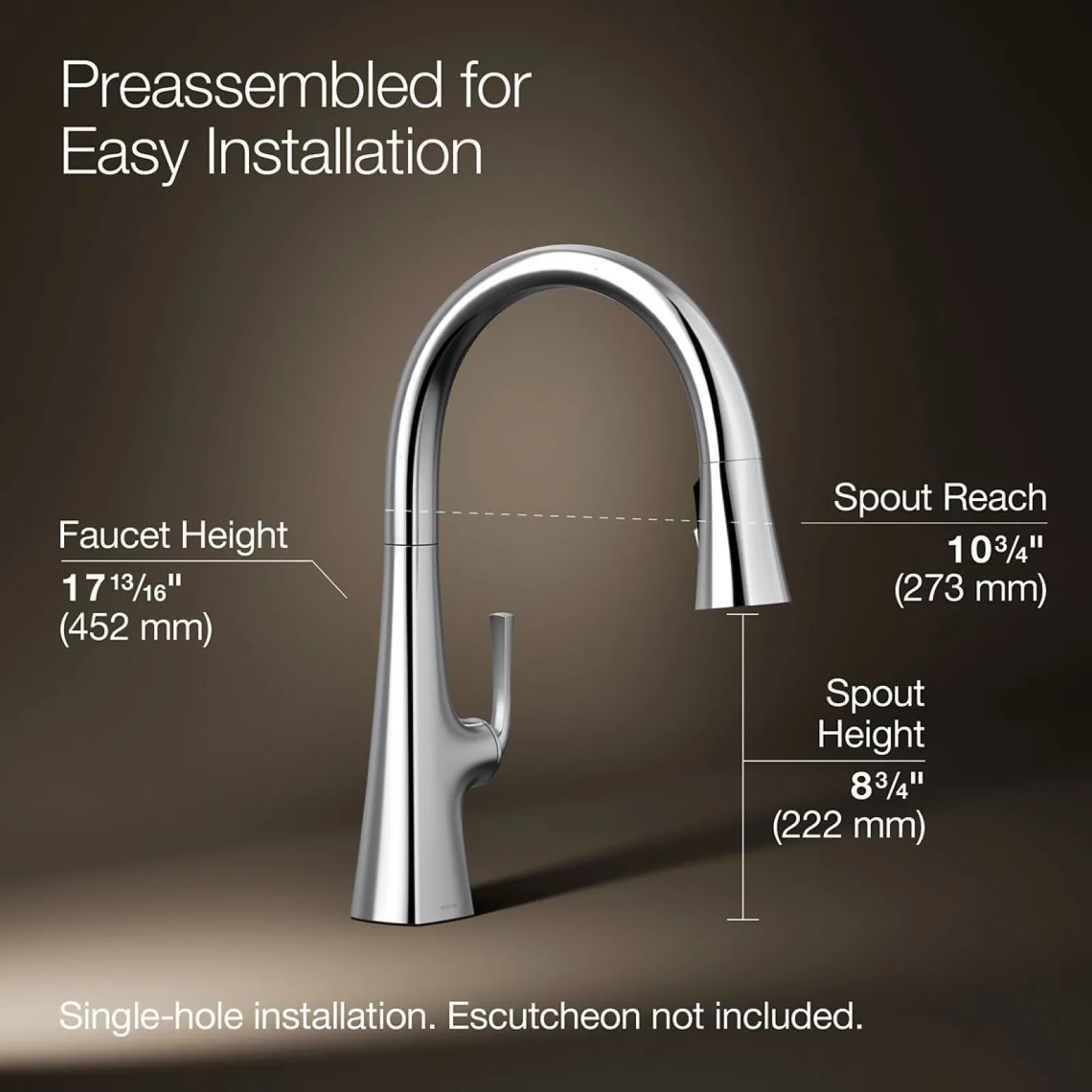 Pull-down kitchen sink faucet with three-function sprayhead^Kohler Discount