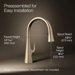 Pull-down kitchen sink faucet with three-function sprayhead^Kohler Discount