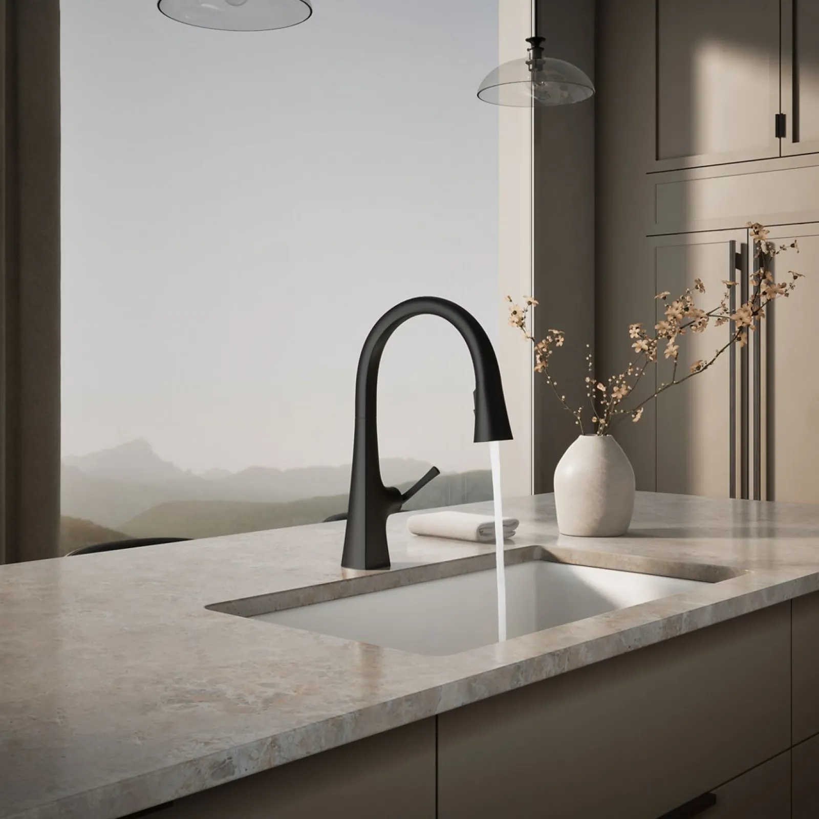 Pull-down kitchen sink faucet with three-function sprayhead^Kohler Discount