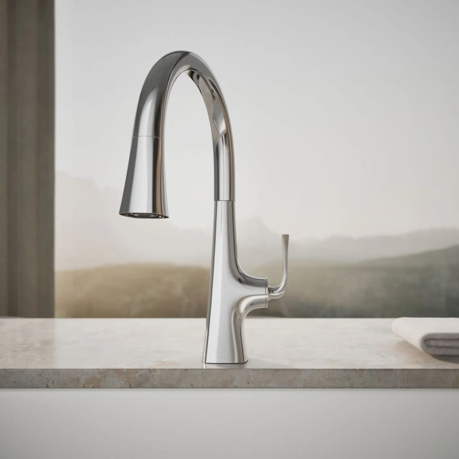 Pull-down kitchen sink faucet with three-function sprayhead^Kohler Discount