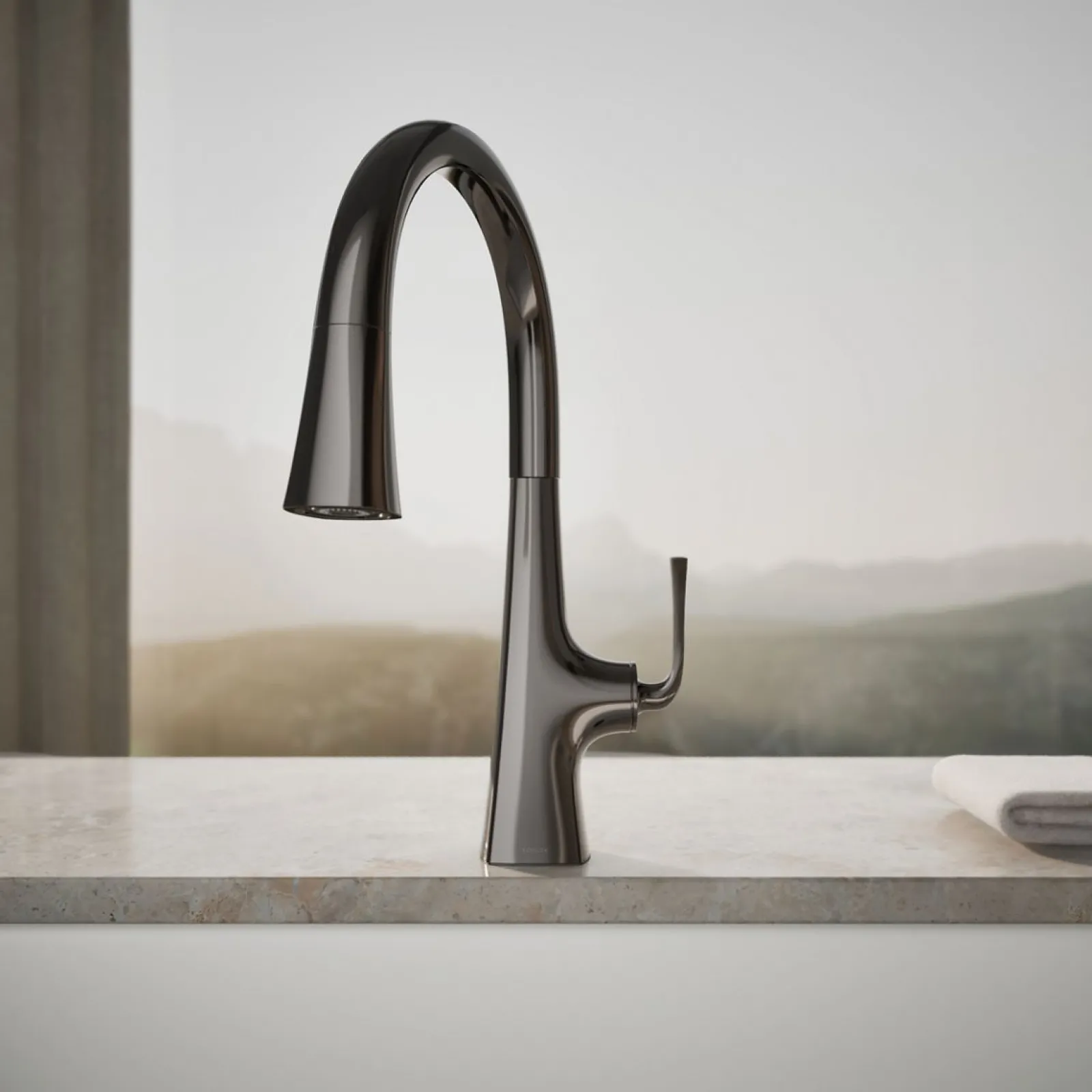 Pull-down kitchen sink faucet with three-function sprayhead^Kohler Discount
