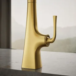 Pull-down kitchen sink faucet with three-function sprayhead^Kohler Discount