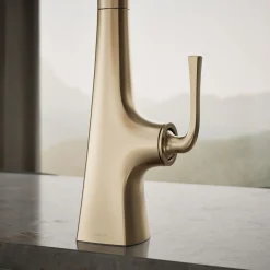 Pull-down kitchen sink faucet with three-function sprayhead^Kohler Discount
