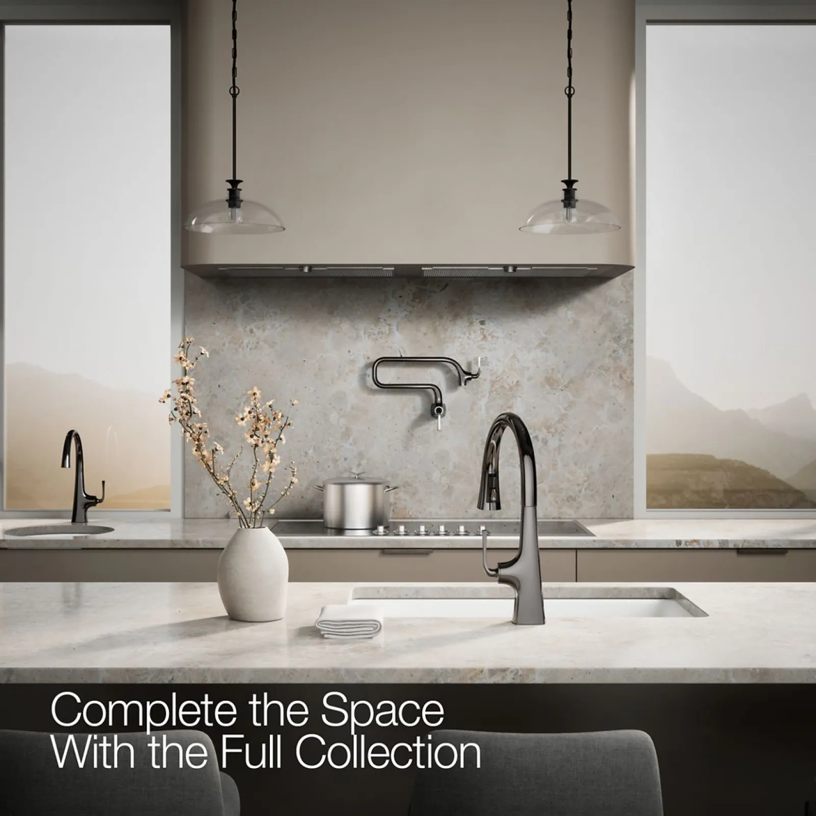 Pull-down kitchen sink faucet with three-function sprayhead^Kohler Discount