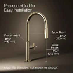 Pull-down kitchen sink faucet with two-function sprayhead^Kohler Hot