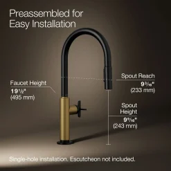 Pull-down kitchen sink faucet with two-function sprayhead^Kohler Hot