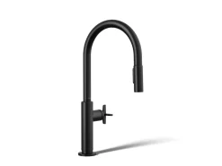 Pull-down kitchen sink faucet with two-function sprayhead^Kohler Hot