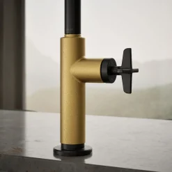 Pull-down kitchen sink faucet with two-function sprayhead^Kohler Hot
