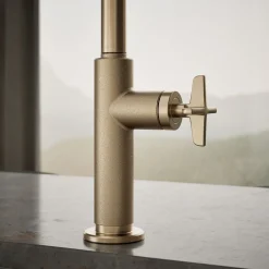 Pull-down kitchen sink faucet with two-function sprayhead^Kohler Hot
