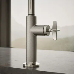 Pull-down kitchen sink faucet with two-function sprayhead^Kohler Hot
