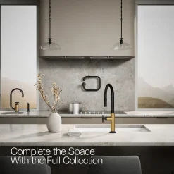 Pull-down kitchen sink faucet with two-function sprayhead^Kohler Hot