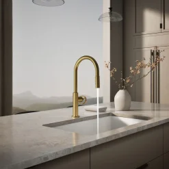 Pull-down kitchen sink faucet with two-function sprayhead^Kohler Discount
