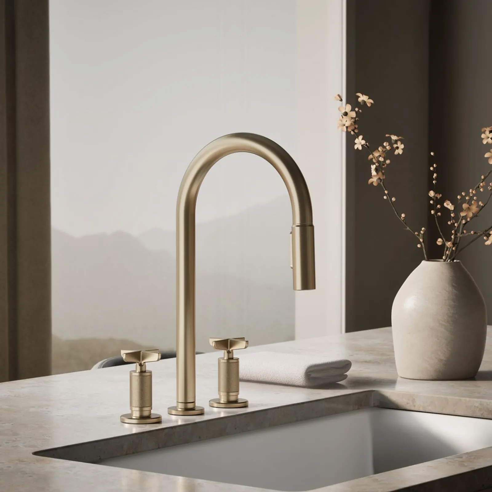 Pull-down kitchen sink faucet with two-function sprayhead^Kohler Outlet