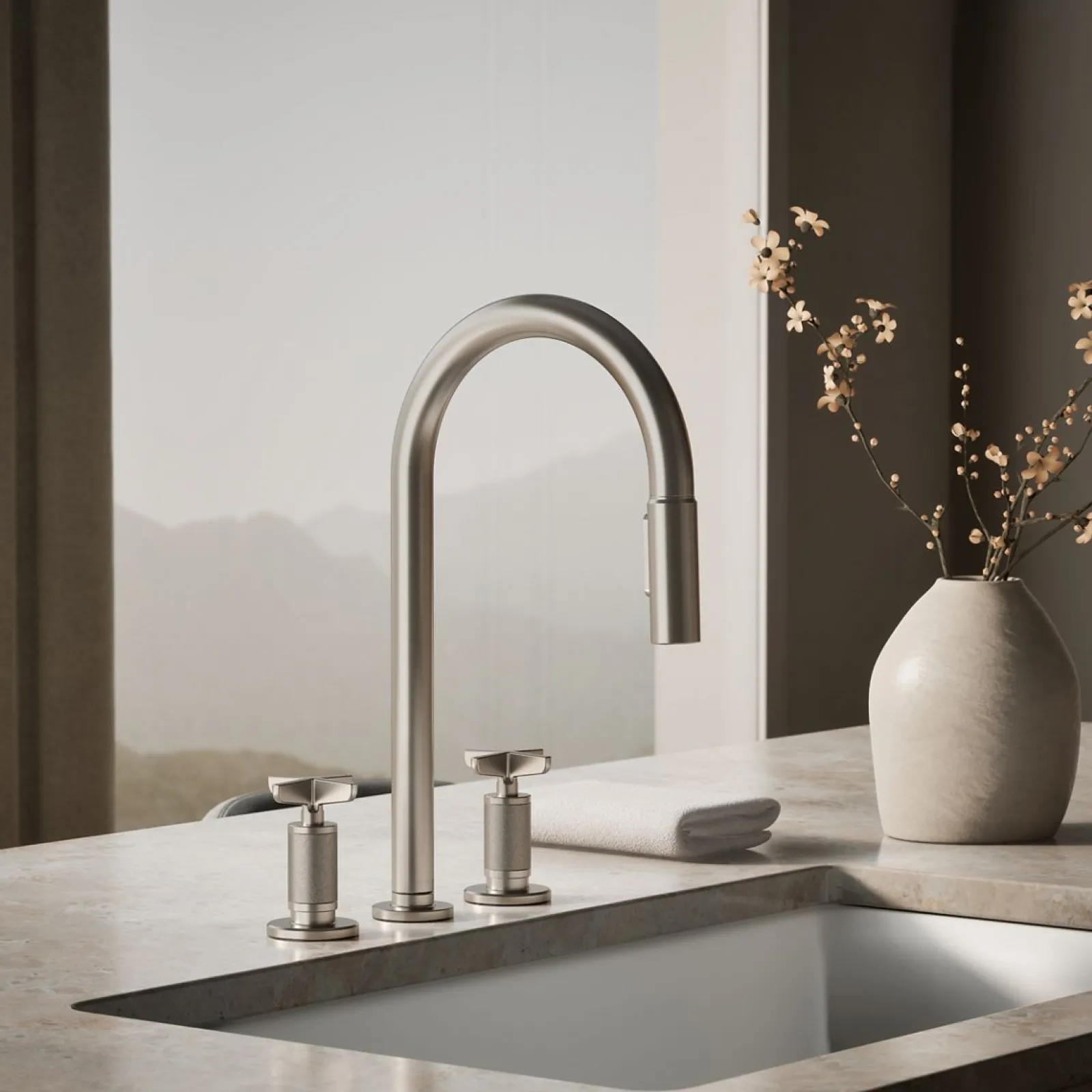 Pull-down kitchen sink faucet with two-function sprayhead^Kohler Outlet