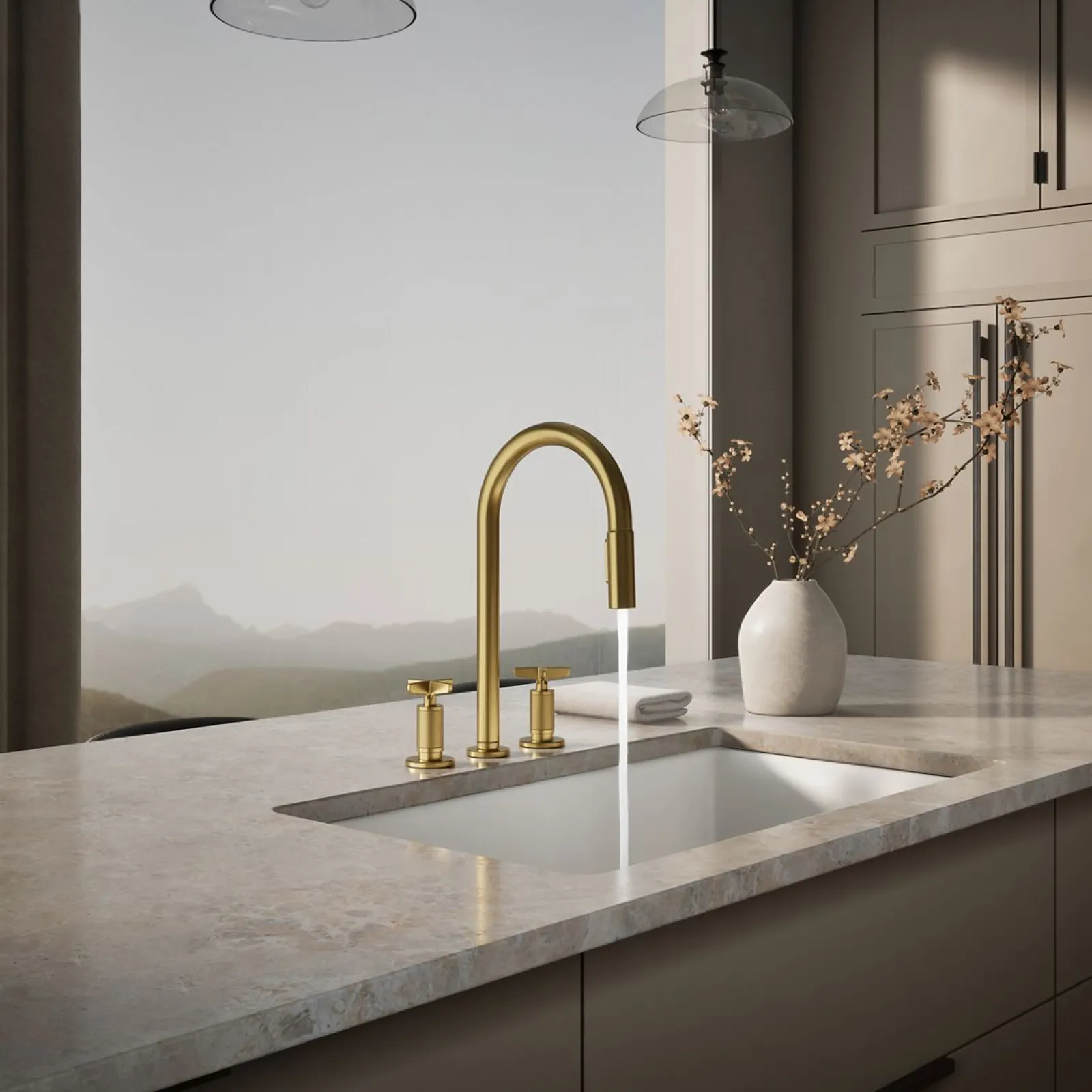 Pull-down kitchen sink faucet with two-function sprayhead^Kohler Outlet