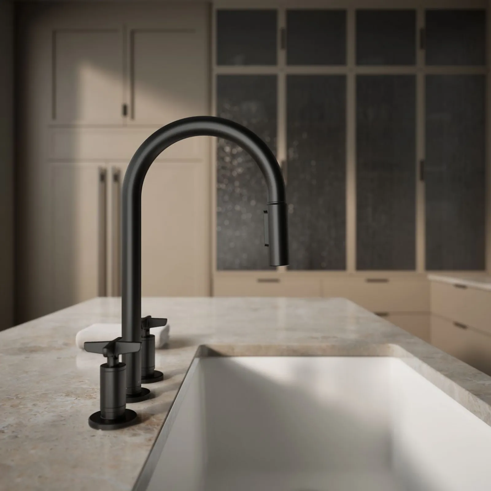 Pull-down kitchen sink faucet with two-function sprayhead^Kohler Outlet