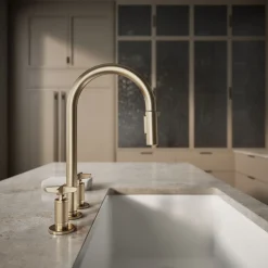 Pull-down kitchen sink faucet with two-function sprayhead^Kohler Outlet