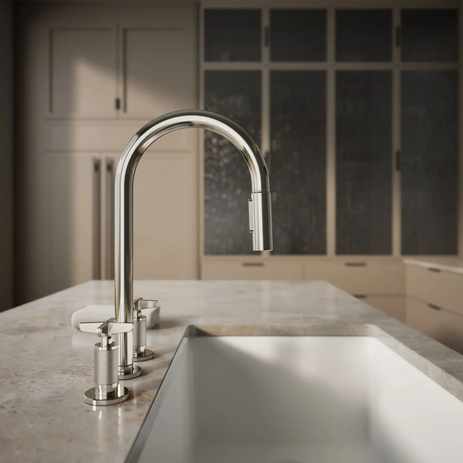 Pull-down kitchen sink faucet with two-function sprayhead^Kohler Outlet