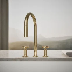 Pull-down kitchen sink faucet with two-function sprayhead^Kohler Hot