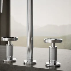 Pull-down kitchen sink faucet with two-function sprayhead^Kohler Hot