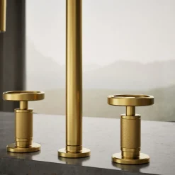 Pull-down kitchen sink faucet with two-function sprayhead^Kohler Hot