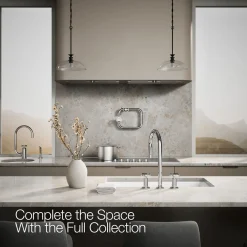 Pull-down kitchen sink faucet with two-function sprayhead^Kohler Hot